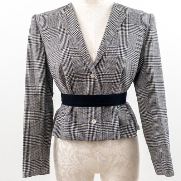 Vintage 80s 4 Wool Houndstooth Print Swing Blazer - Picture 1 of 11